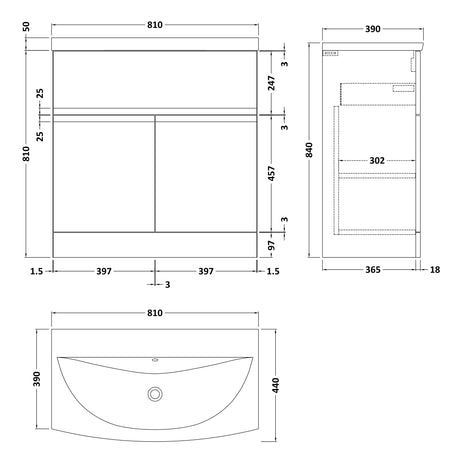 Hudson Reed Urban 800mm Freestanding Vanity Unit & Basin, 2 Doors, 1 Drawer Soft Black URB1405G LD