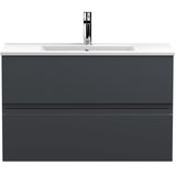 Hudson Reed Urban 800mm Wall Hung Vanity Unit & Basin, 2 Drawers Soft Black URB1406B