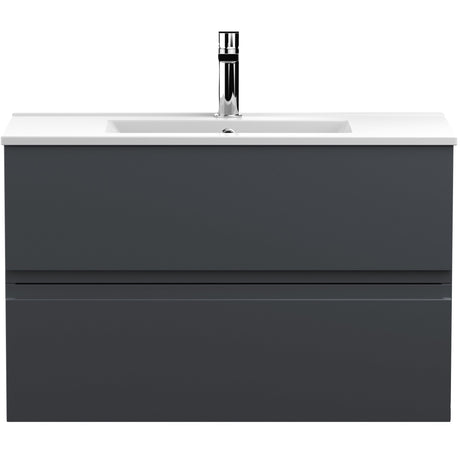 Hudson Reed Urban 800mm Wall Hung Vanity Unit & Basin, 2 Drawers Soft Black URB1406B