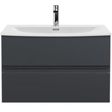 Hudson Reed Urban 800mm Wall Hung Vanity Unit & Basin, 2 Drawers Soft Black URB1406G