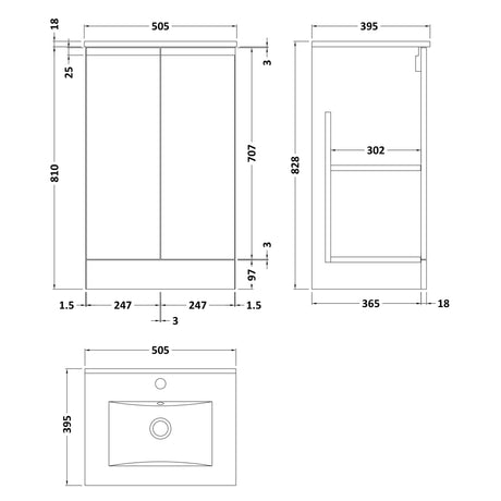 Hudson Reed Urban 500mm Freestanding Vanity Unit & Basin, 2 Doors Soft Black URB1407B LD