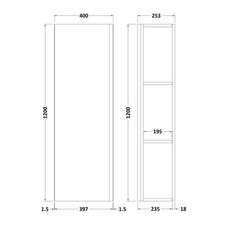 Hudson Reed Urban 1 Door Wall Mounted Tallboy Storage Unit W400 x D253mm Soft Black URB1462 LD