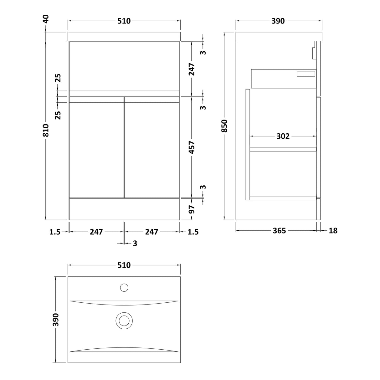 Hudson Reed Urban 500mm Freestanding Vanity Unit & Basin, 2 Doors, 1 Drawer Satin Grey URB201A LD