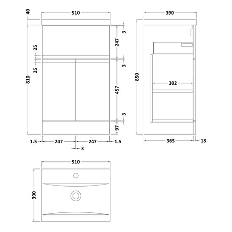 Hudson Reed Urban 500mm Freestanding Vanity Unit & Basin, 2 Doors, 1 Drawer Satin Grey URB201A LD