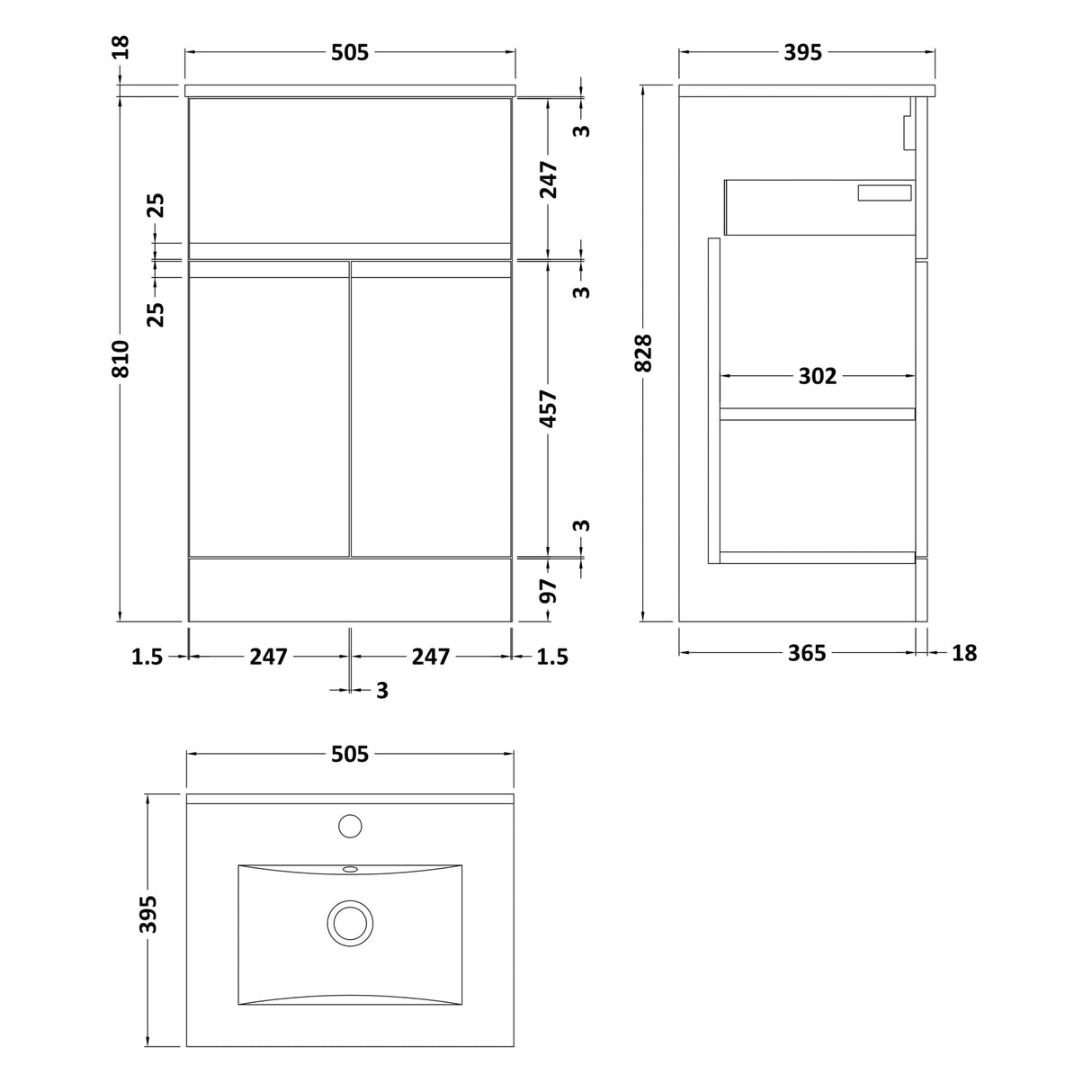 Hudson Reed Urban 500mm Freestanding Vanity Unit & Basin, 2 Doors, 1 Drawer Satin Grey URB201B LD