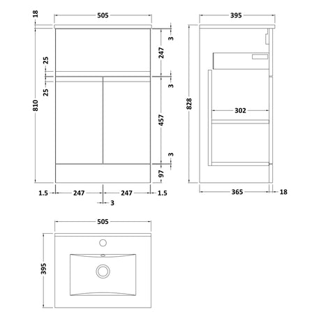 Hudson Reed Urban 500mm Freestanding Vanity Unit & Basin, 2 Doors, 1 Drawer Satin Grey URB201B LD