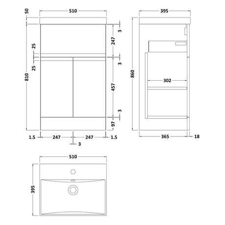 Hudson Reed Urban 500mm Freestanding Vanity Unit & Basin, 2 Doors, 1 Drawer Satin Grey URB201D LD