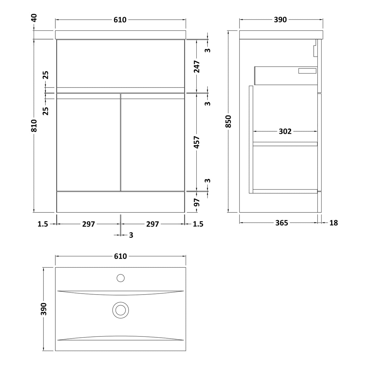 Hudson Reed Urban 600mm Freestanding Vanity Unit & Basin, 2 Doors, 1 Drawer Satin Grey URB203A LD