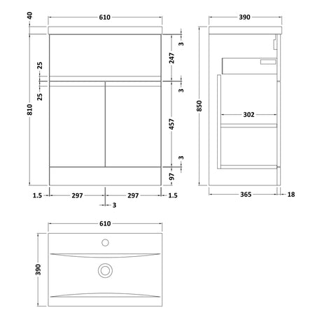 Hudson Reed Urban 600mm Freestanding Vanity Unit & Basin, 2 Doors, 1 Drawer Satin Grey URB203A LD