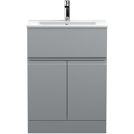 Hudson Reed Urban 600mm Freestanding Vanity Unit & Basin, 2 Doors, 1 Drawer Satin Grey URB203B