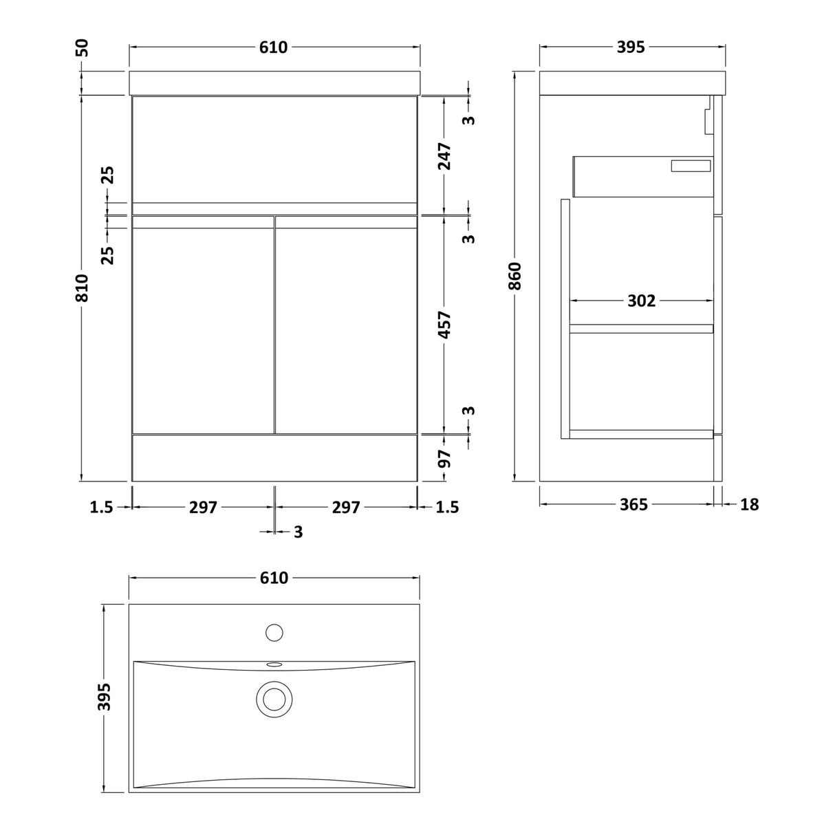 Hudson Reed Urban 600mm Freestanding Vanity Unit & Basin, 2 Doors, 1 Drawer Satin Grey URB203D LD