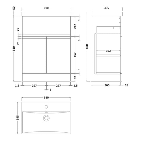 Hudson Reed Urban 600mm Freestanding Vanity Unit & Basin, 2 Doors, 1 Drawer Satin Grey URB203D LD