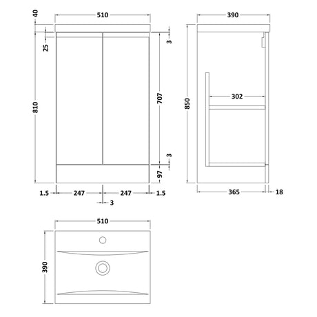 Hudson Reed Urban 500mm Freestanding Vanity Unit & Basin, 2 Doors Satin Grey URB207A LD