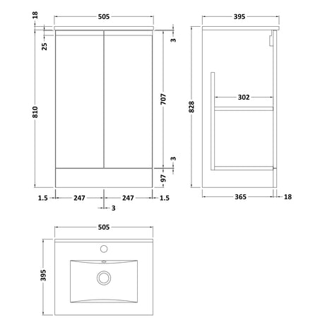 Hudson Reed Urban 500mm Freestanding Vanity Unit & Basin, 2 Doors Satin Grey URB207B LD