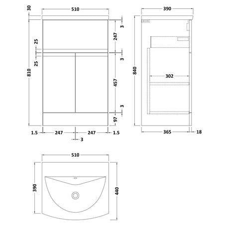 Hudson Reed Urban 500mm Freestanding Vanity Unit & Basin, 2 Doors, 1 Drawer Satin Blue URB301G LD