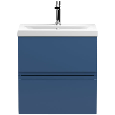 Hudson Reed Urban 500mm Wall Hung Vanity Unit & Basin, 2 Drawers Satin Blue URB302A