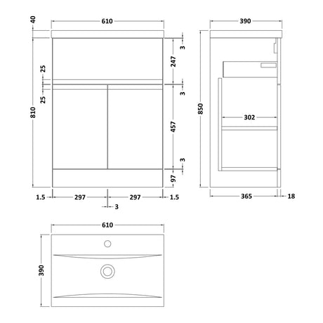 Hudson Reed Urban 600mm Freestanding Vanity Unit & Basin, 2 Doors, 1 Drawer Satin Blue URB303A LD