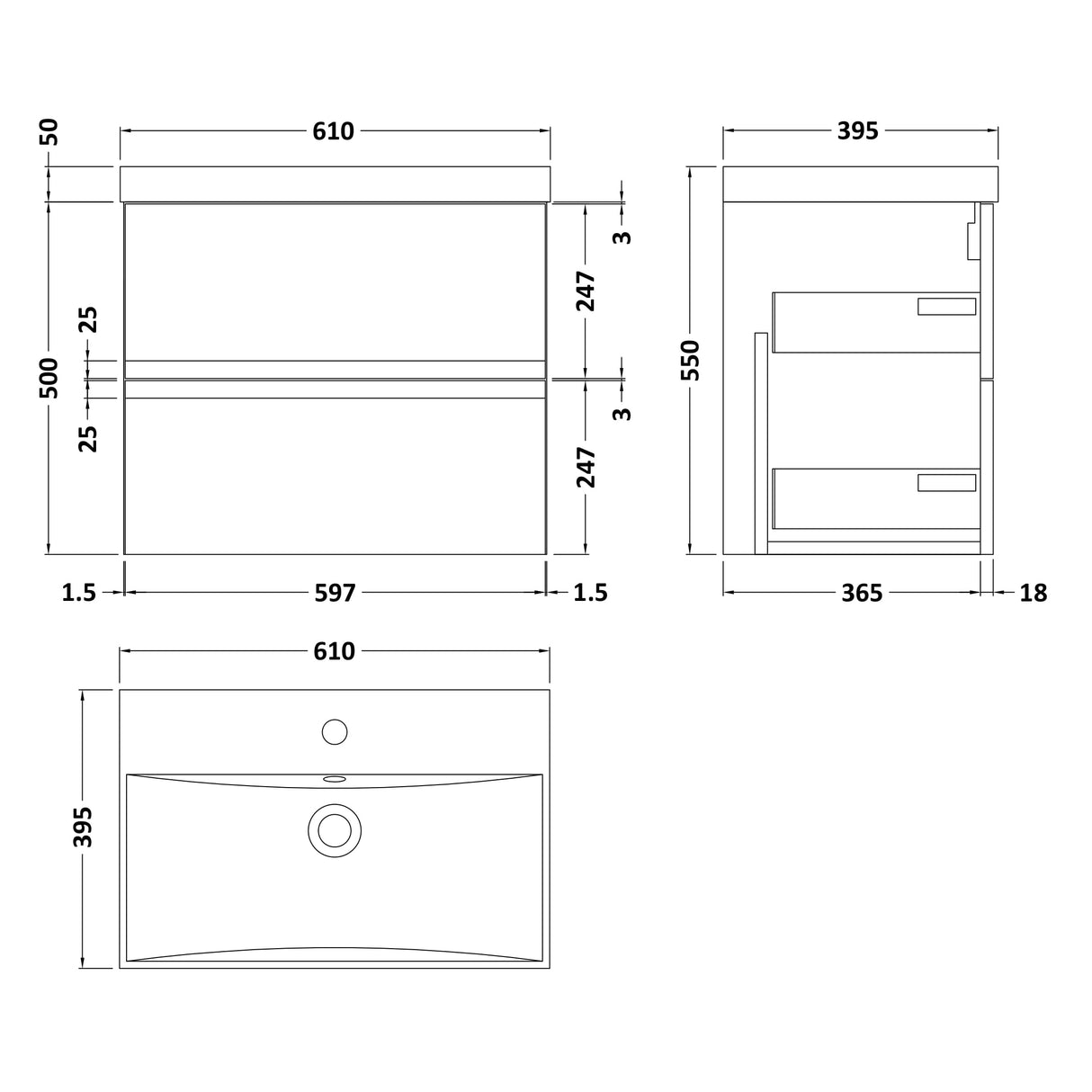 Hudson Reed Urban 600mm Wall Hung Vanity Unit & Basin, 2 Drawers Satin Blue URB304D LD