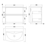 Hudson Reed Urban 600mm Wall Hung Vanity Unit & Basin, 2 Drawers Satin Blue URB304G LD
