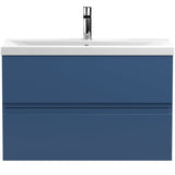 Hudson Reed Urban 800mm Wall Hung Vanity Unit & Basin, 2 Drawers Satin Blue URB306A