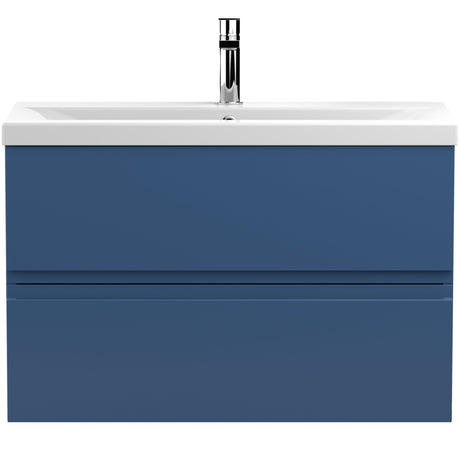 Hudson Reed Urban 800mm Wall Hung Vanity Unit & Basin, 2 Drawers Satin Blue URB306A