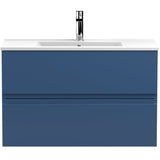 Hudson Reed Urban 800mm Wall Hung Vanity Unit & Basin, 2 Drawers Satin Blue URB306B