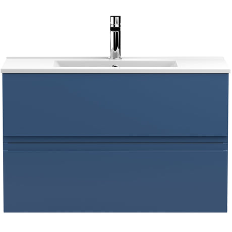 Hudson Reed Urban 800mm Wall Hung Vanity Unit & Basin, 2 Drawers Satin Blue URB306B