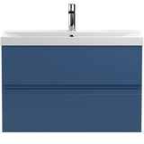 Hudson Reed Urban 800mm Wall Hung Vanity Unit & Basin, 2 Drawers Satin Blue URB306D