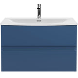 Hudson Reed Urban 800mm Wall Hung Vanity Unit & Basin, 2 Drawers Satin Blue URB306G