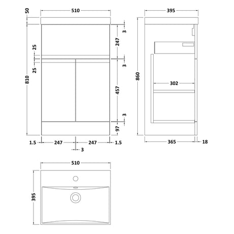 Hudson Reed Urban 500mm Freestanding Vanity Unit & Basin, 2 Doors, 1 Drawer Satin Green URB801D LD