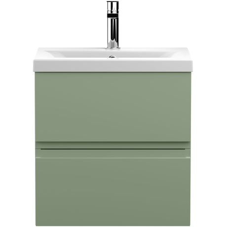Hudson Reed Urban 500mm Wall Hung Vanity Unit & Basin, 2 Drawers Satin Green URB802A