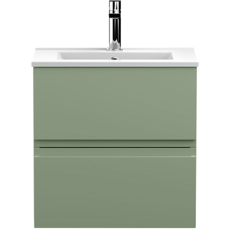 Hudson Reed Urban 500mm Wall Hung Vanity Unit & Basin, 2 Drawers Satin Green URB802B