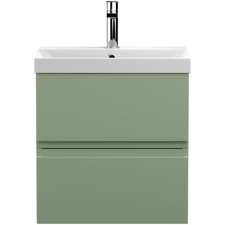 Hudson Reed Urban 500mm Wall Hung Vanity Unit & Basin, 2 Drawers Satin Green URB802D