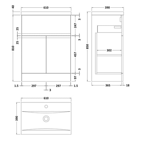 Hudson Reed Urban 600mm Freestanding Vanity Unit & Basin, 2 Doors, 1 Drawer Satin Green URB803A LD