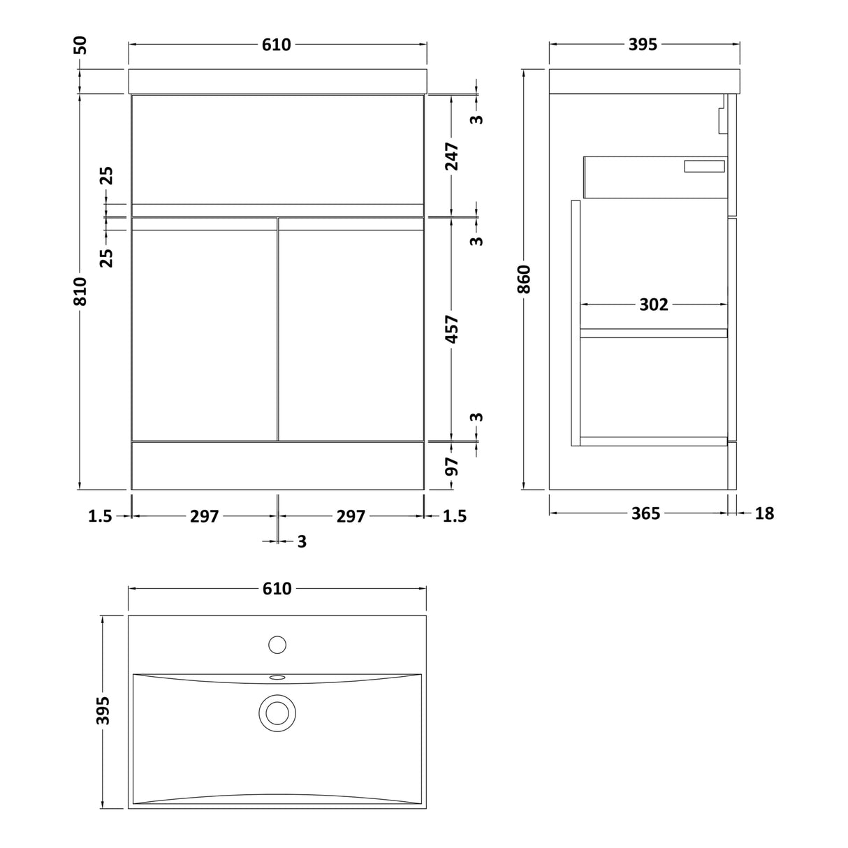 Hudson Reed Urban 600mm Freestanding Vanity Unit & Basin, 2 Doors, 1 Drawer Satin Green URB803D LD