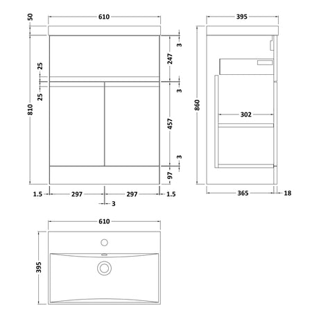 Hudson Reed Urban 600mm Freestanding Vanity Unit & Basin, 2 Doors, 1 Drawer Satin Green URB803D LD