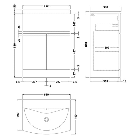 Hudson Reed Urban 600mm Freestanding Vanity Unit & Basin, 2 Doors, 1 Drawer Satin Green URB803G LD