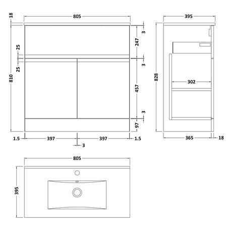 Hudson Reed Urban 800mm Freestanding Vanity Unit & Basin, 2 Doors, 1 Drawer Satin Green URB805B LD