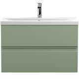 Hudson Reed Urban 800mm Wall Hung Vanity Unit & Basin, 2 Drawers Satin Green URB806A
