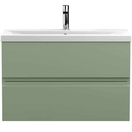Hudson Reed Urban 800mm Wall Hung Vanity Unit & Basin, 2 Drawers Satin Green URB806A