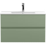 Hudson Reed Urban 800mm Wall Hung Vanity Unit & Basin, 2 Drawers Satin Green URB806B