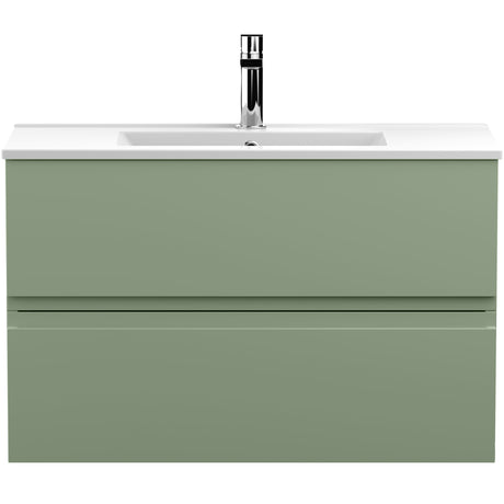 Hudson Reed Urban 800mm Wall Hung Vanity Unit & Basin, 2 Drawers Satin Green URB806B