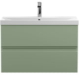 Hudson Reed Urban 800mm Wall Hung Vanity Unit & Basin, 2 Drawers Satin Green URB806D