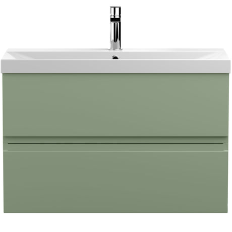Hudson Reed Urban 800mm Wall Hung Vanity Unit & Basin, 2 Drawers Satin Green URB806D