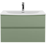 Hudson Reed Urban 800mm Wall Hung Vanity Unit & Basin, 2 Drawers Satin Green URB806G