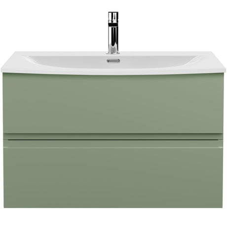 Hudson Reed Urban 800mm Wall Hung Vanity Unit & Basin, 2 Drawers Satin Green URB806G