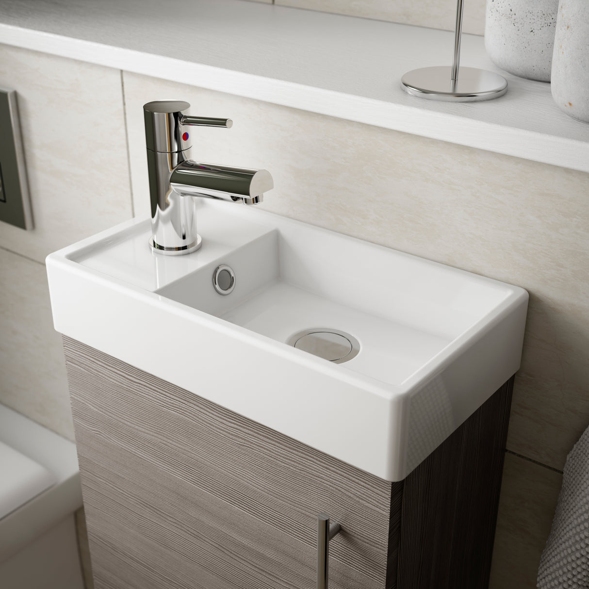 Nuie Vault 400mm Floor Standing 1 Door Vanity Unit & Basin Anthracite Woodgrain MIN003 LS2