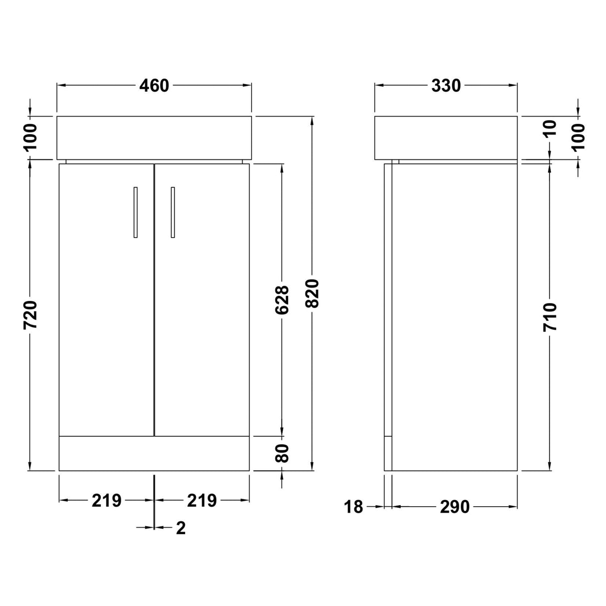 Nuie Mayford 450mm Floor Standing 2 Door Vanity Unit & Basin Gloss White Gloss White VTFW450 LD