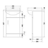Nuie Mayford 450mm Floor Standing 1 Door Vanity Unit & Basin Gloss White Gloss White VTM450 LD