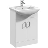 Nuie Mayford 550mm Floor Standing 2 Door Vanity Unit & Basin Gloss White VTM550